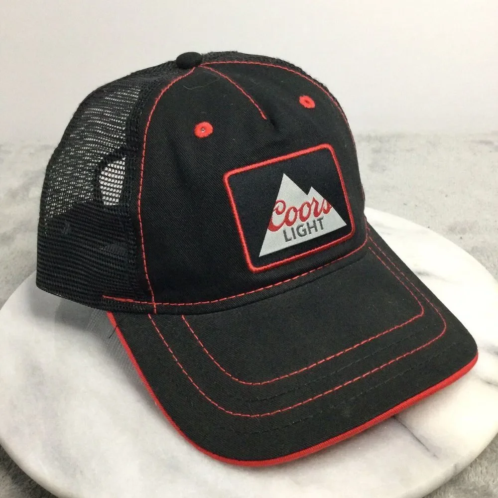 Coors Light Beer Trucker Hat Cap Black Red‎ Strapback Adjustable Mesh Back